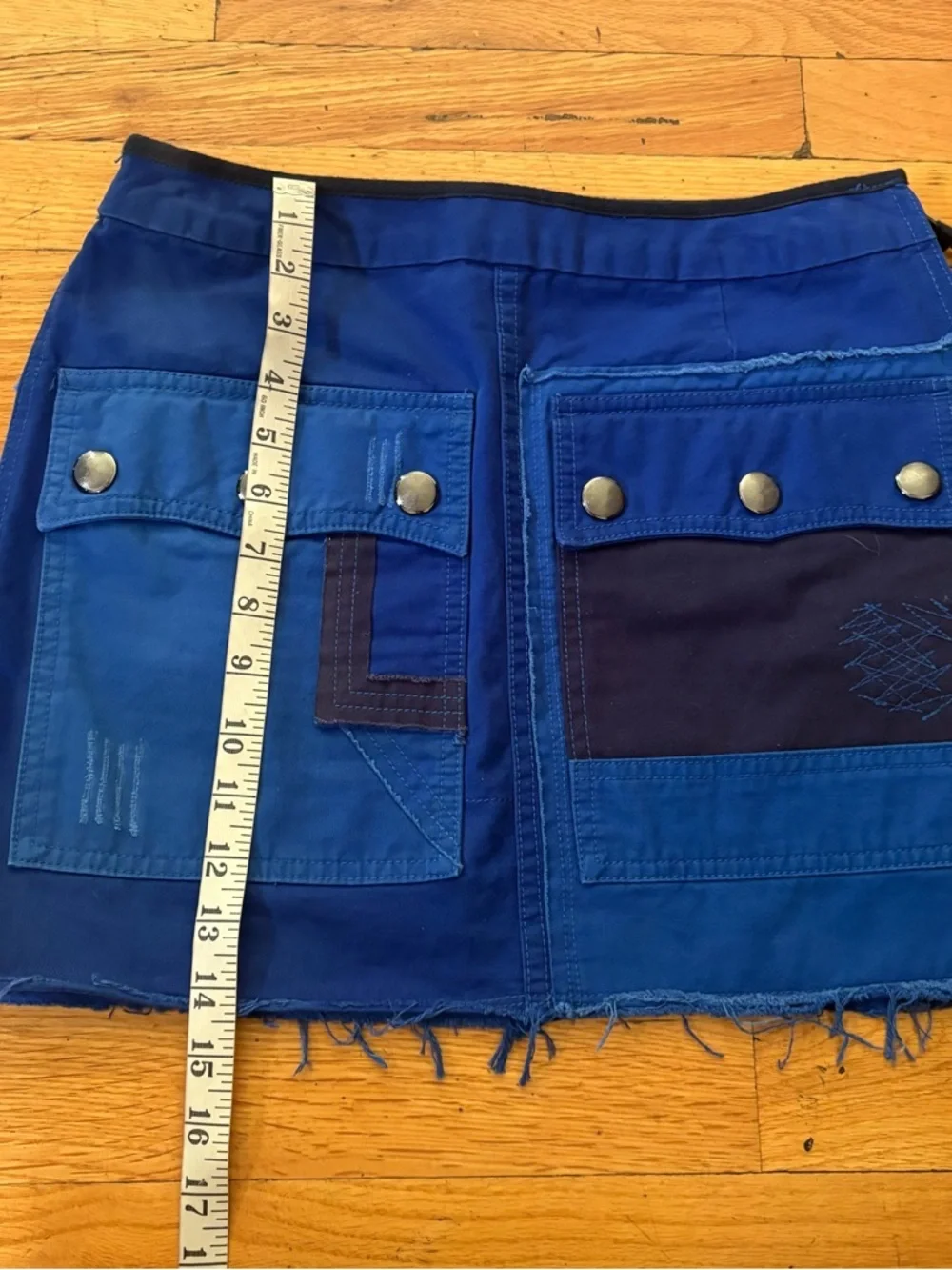Zadig & Voltaire Utility Mini Skirt Blue Cargo Snap Pocket Raw Hem Size Small